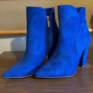 Blue Suede Heeled Booties - Size 7.5